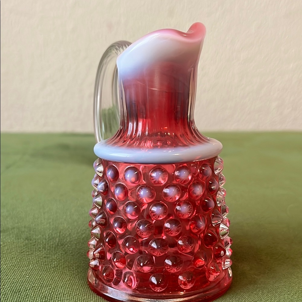 Fenton Glass Cranberry Opalescent Hobnail Oil Bottle Cruet w/ Crystal Stopper - Picture 7 of 16